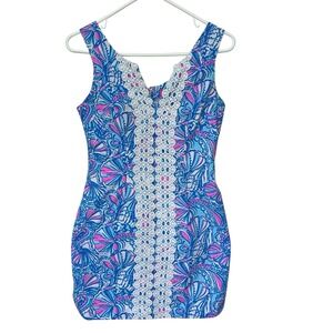 Lilly Pulitzer Neon Pink Blue Paisley Sleeveless Lace Mini Shift‎ Dress Size 4